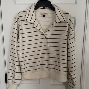Universal Thread Cream and Black Striped Polo Sweatshirt
